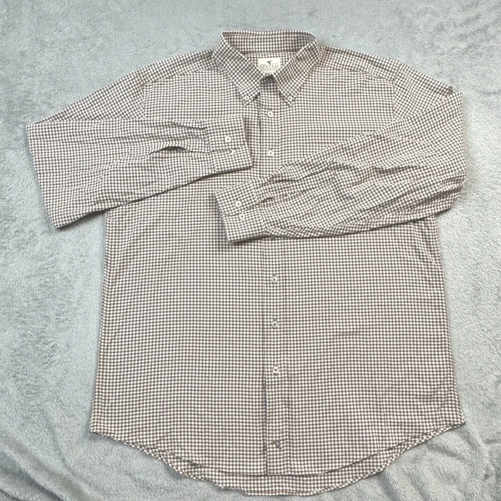 Genteal Performance Shirt Mens XL Brown White Gingham Check Long Sleeve - Picture 2 of 9